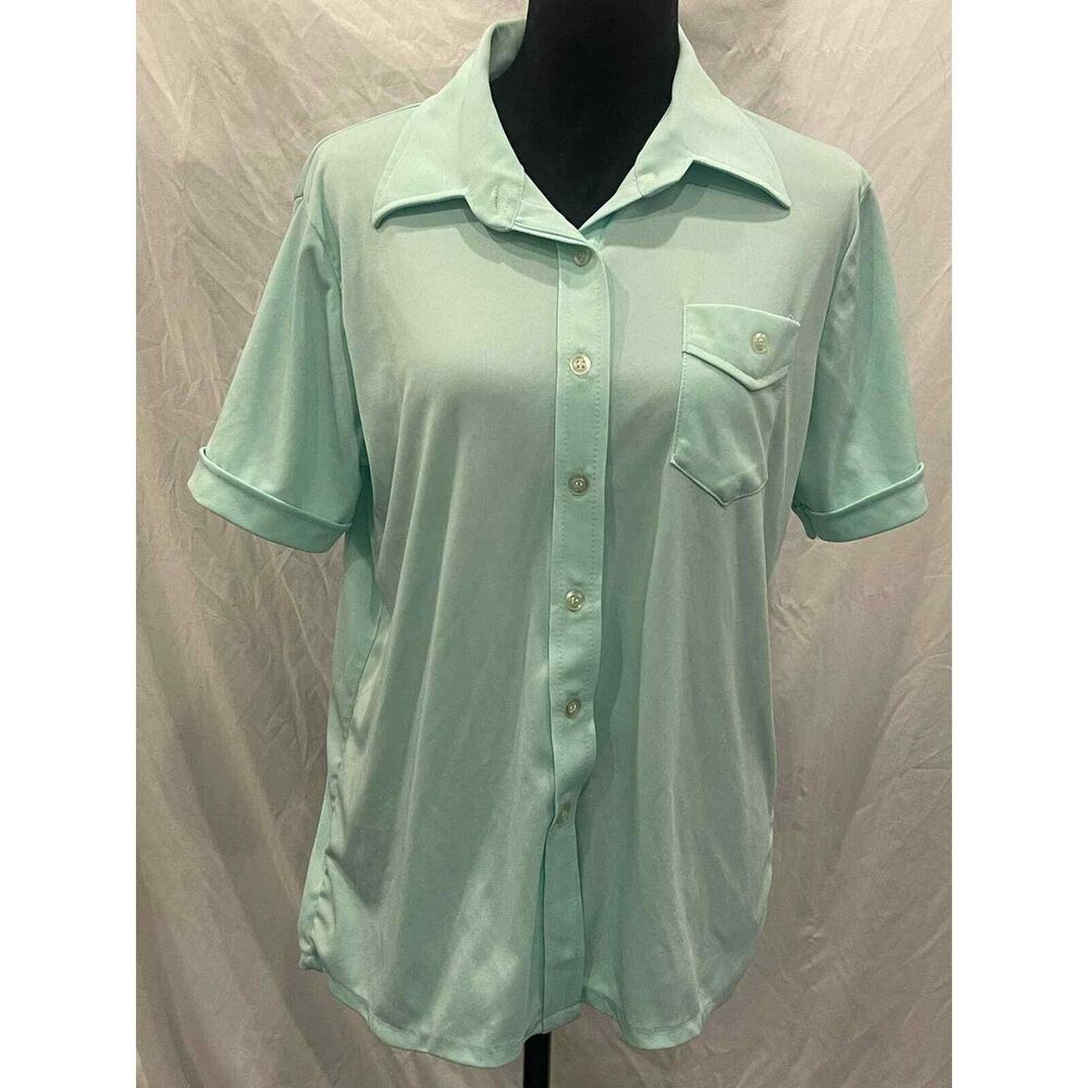 Vintage woman’s button up blouse Woolworth teal size 44